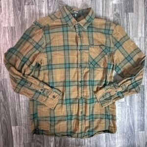 Volcom Modern Fit Flannel Shirt XL Brown Green Plaid Long Sleeve Casual Skate